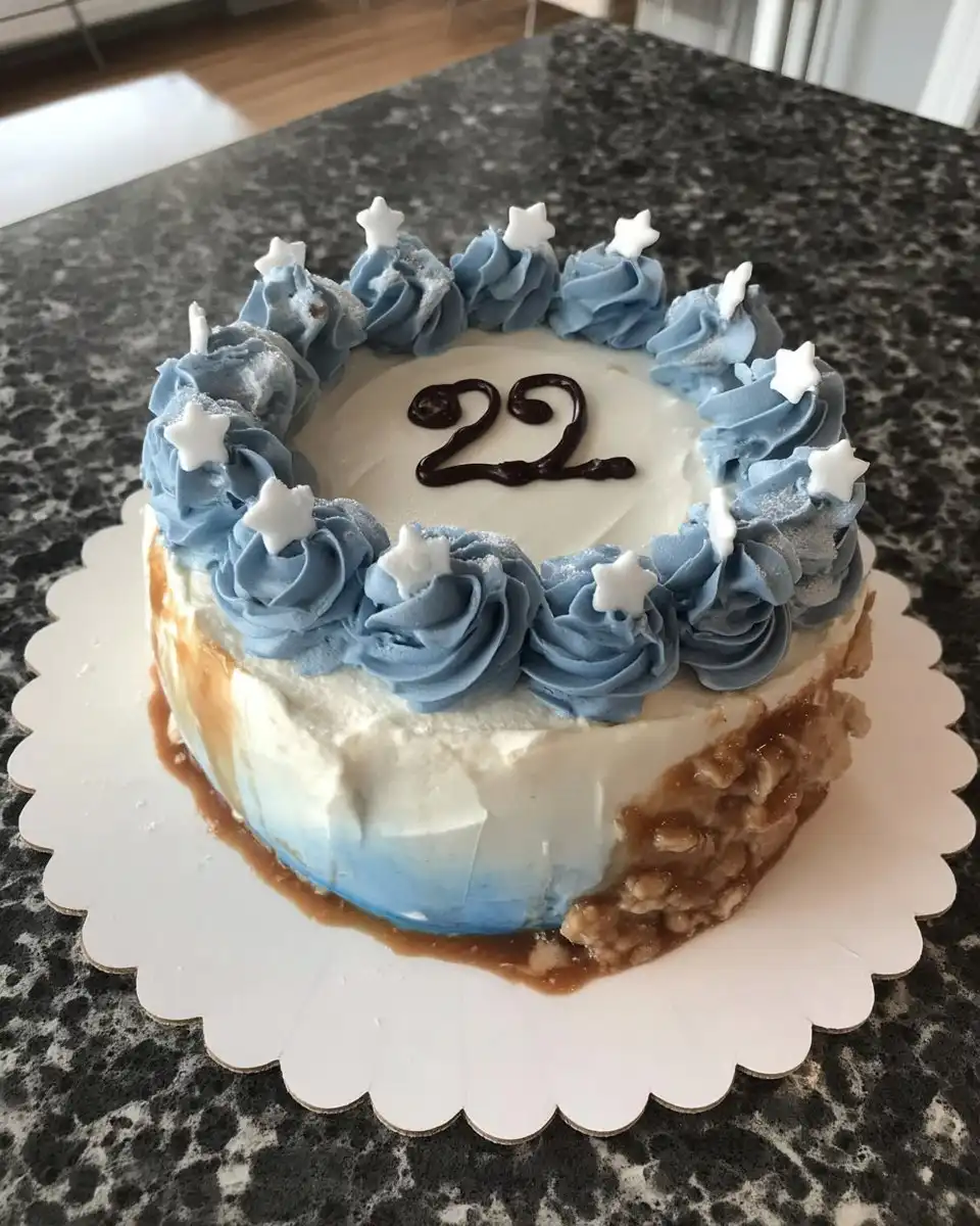 Chef smoothing white coconut frosting onto a tall layered cake