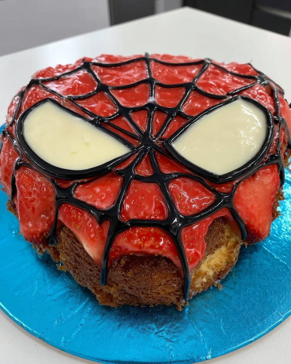Cake Spiderman 12 Ingredients for Cake Spiderman including blue red and black fondant and chocolate frosting