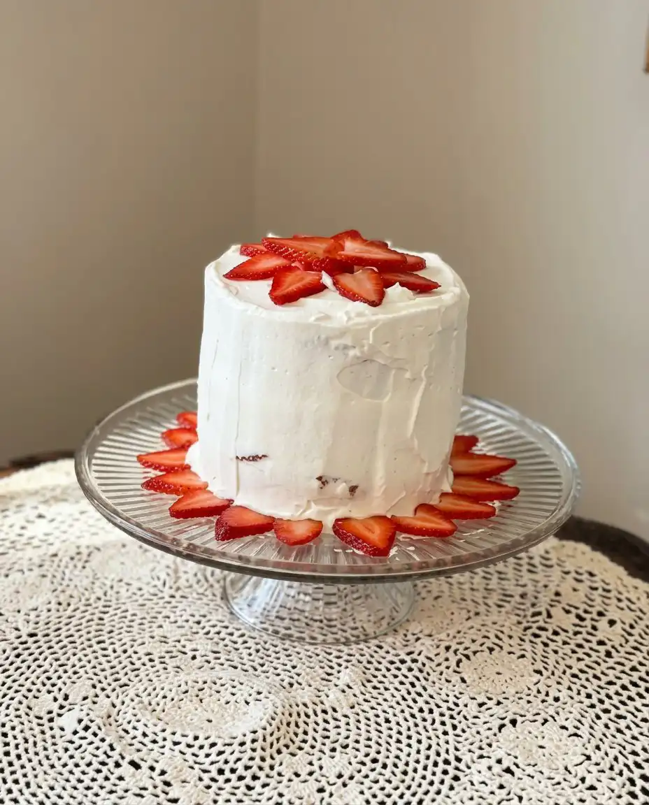 Strawberry Cake 3 14 A slice of strawberry cake on a gold rimmed plate next to a cup of Turkish coffee.