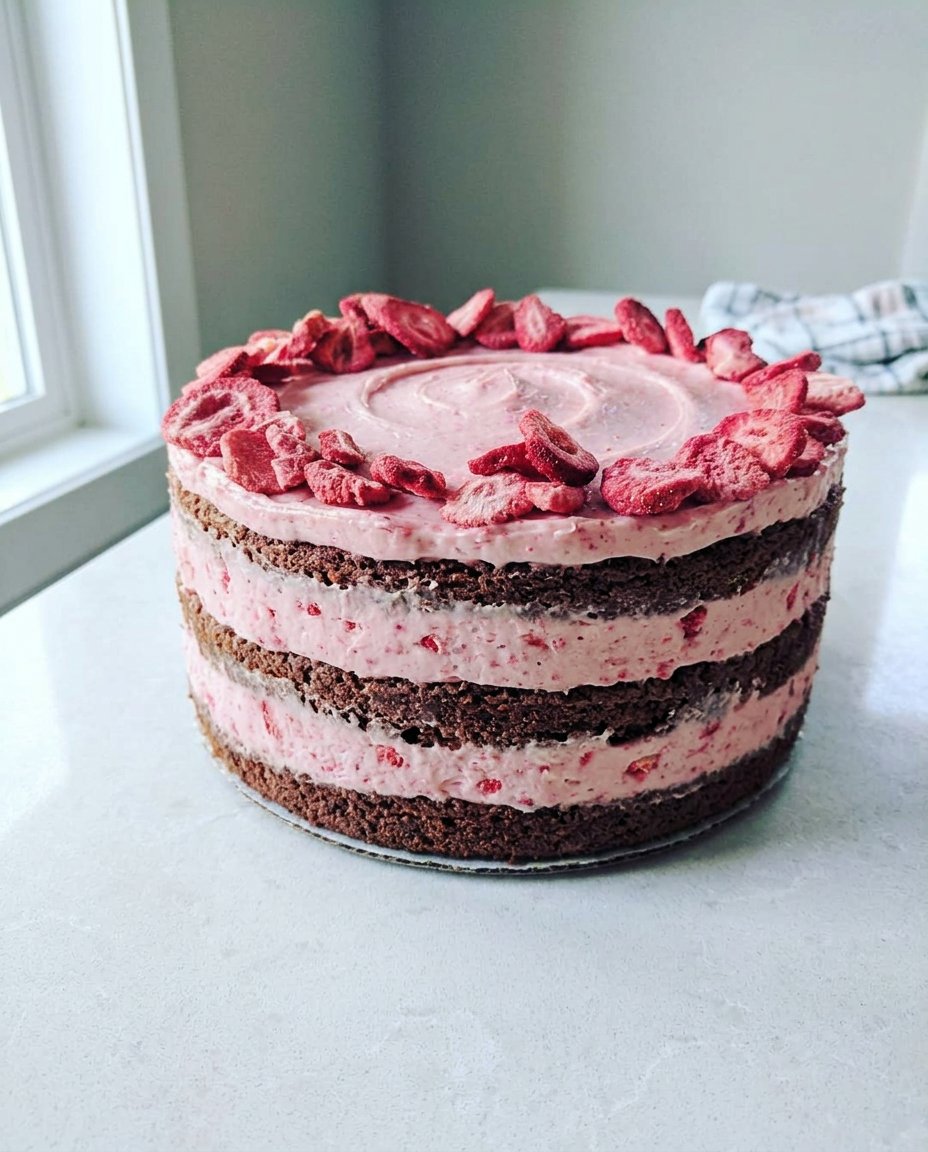 A slice of strawberry cake on a plate with a cup of Turkish coffee