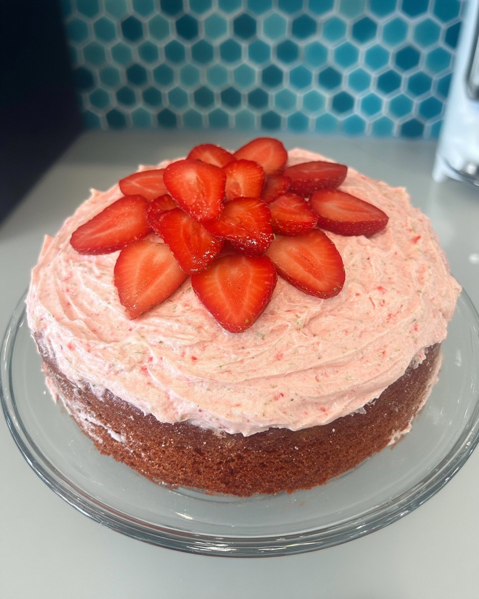 An overhead view of ingredients including strawberry cake mix and golden sandwich cookies