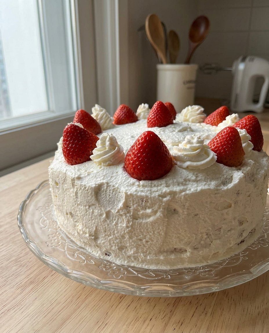 Strawberry Vanilla Cake 2 14 A slice of strawberry cake on a white plate next to a cup of Turkish coffee