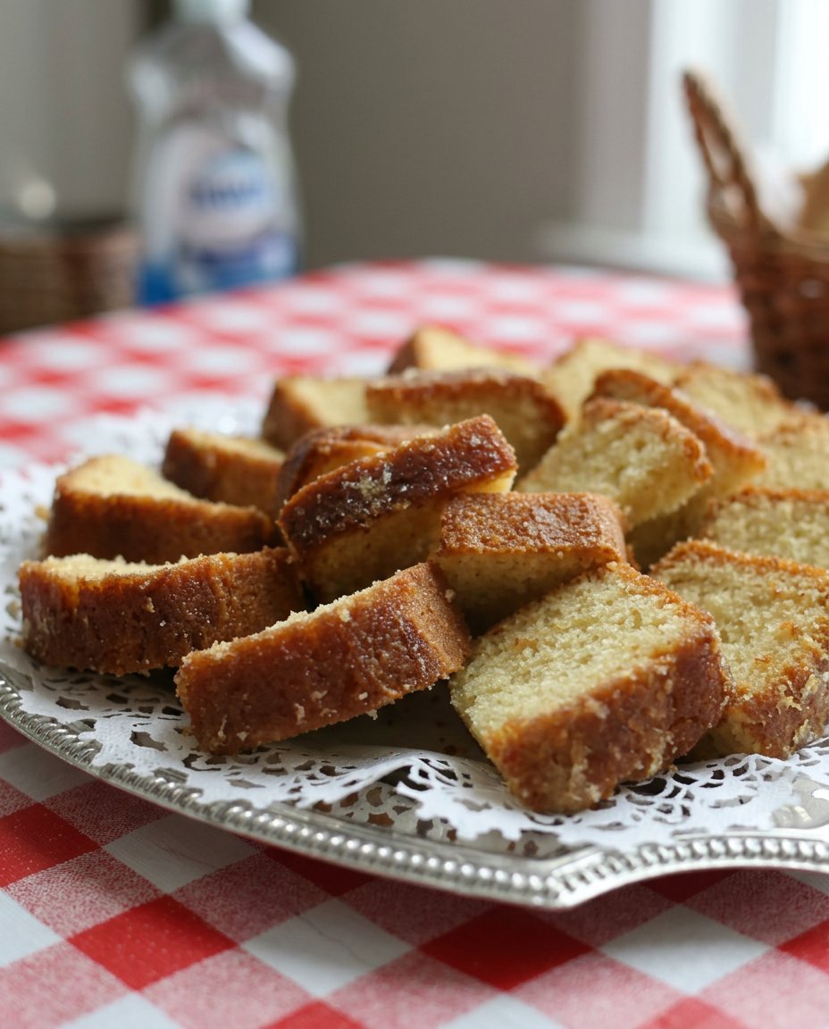 A close up shot of a golden lemon drizzle cake showing its moist and porous crumb
