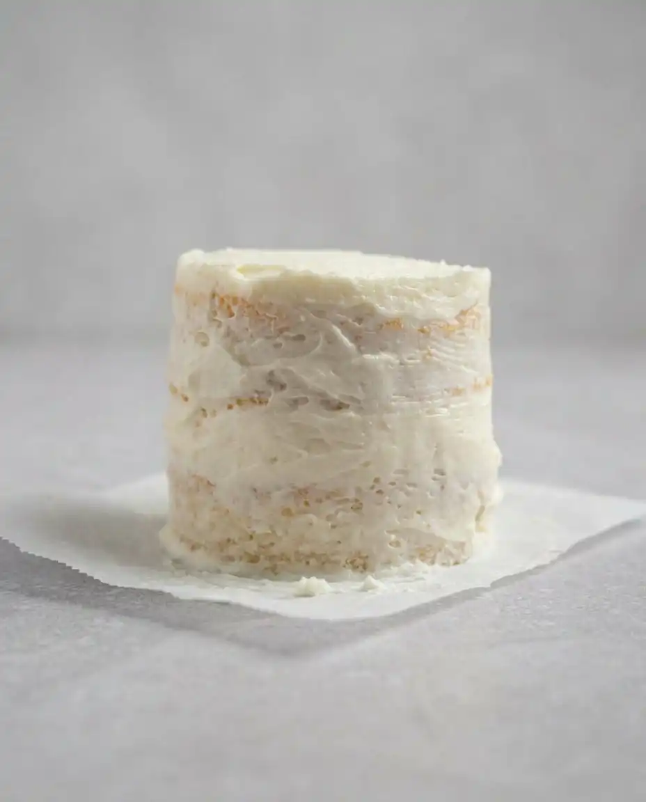 Overhead view of vanilla cake mix, heavy cream, and simple syrup ingredients for bento cakes