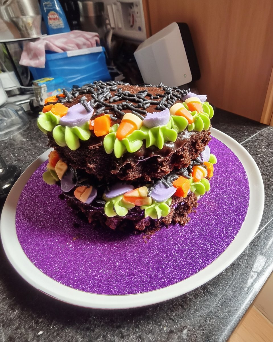 A tall vanilla Lambeth cake with pink orange and yellow buttercream ruffles and flowers