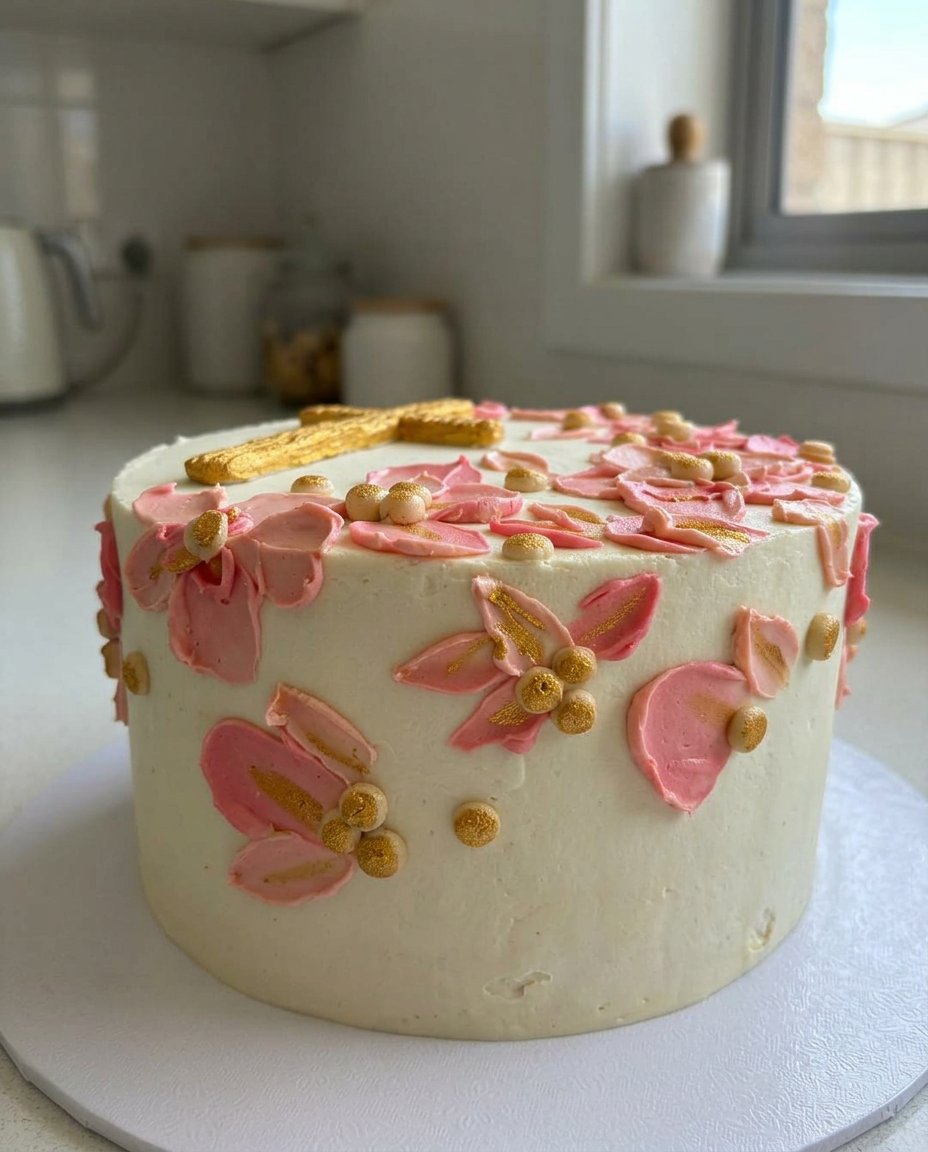 Baptism Cake 13 Whisk lifting stiff peaks of white egg whites from a silver mixing bowl