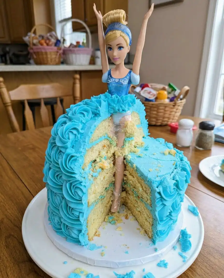 Mixing white cake batter and preparing sky blue buttercream