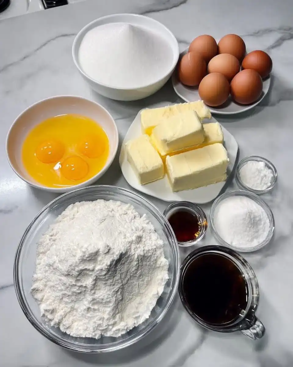 Yellow Cake Recipe 12 Mis en place for yellow cake including buttermilk and cake flour