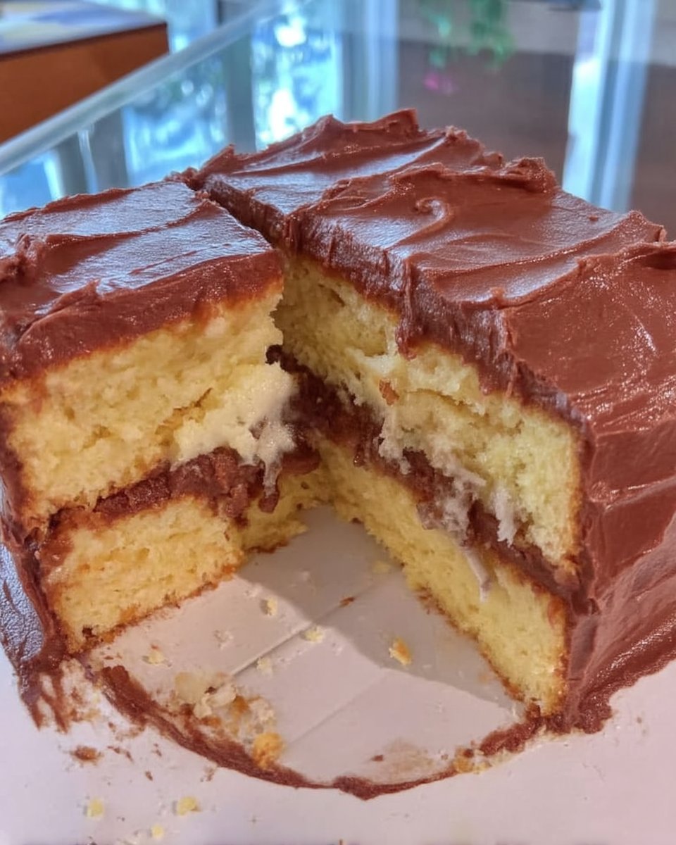 A close up view of the fine and moist yellow cake crumb