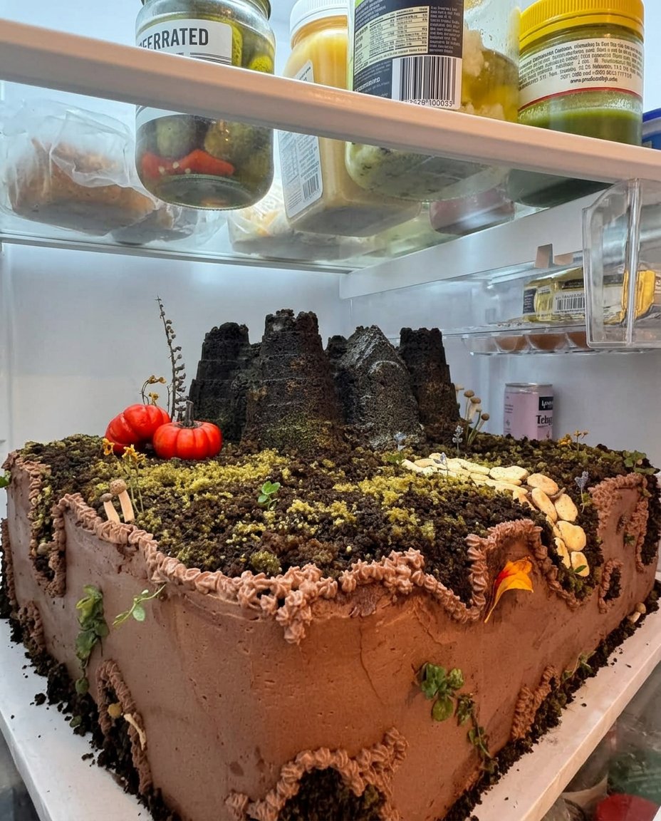 Ingredients for a castle cake including cake mix and frosting.