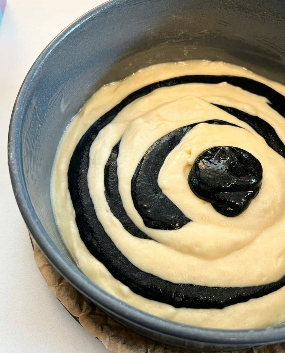 Bowls of orange black and white cake batter next to colorful fondant.