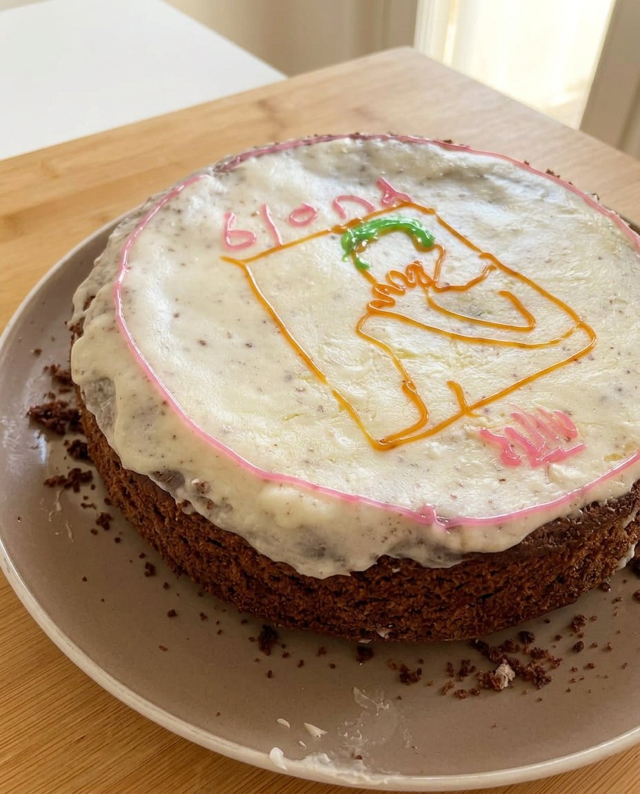 A Frank Ocean Cake with blue gummy ocean and graham cracker sand