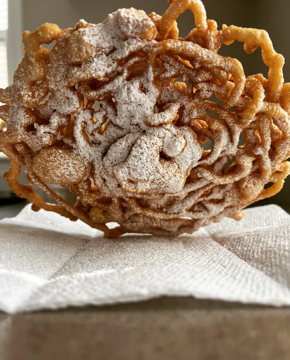 Funnel cake served with fresh strawberries and whipped cream
