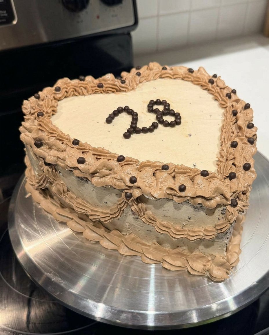 Cake Heart 14 A slice of pink heart cake on a white plate with a fork