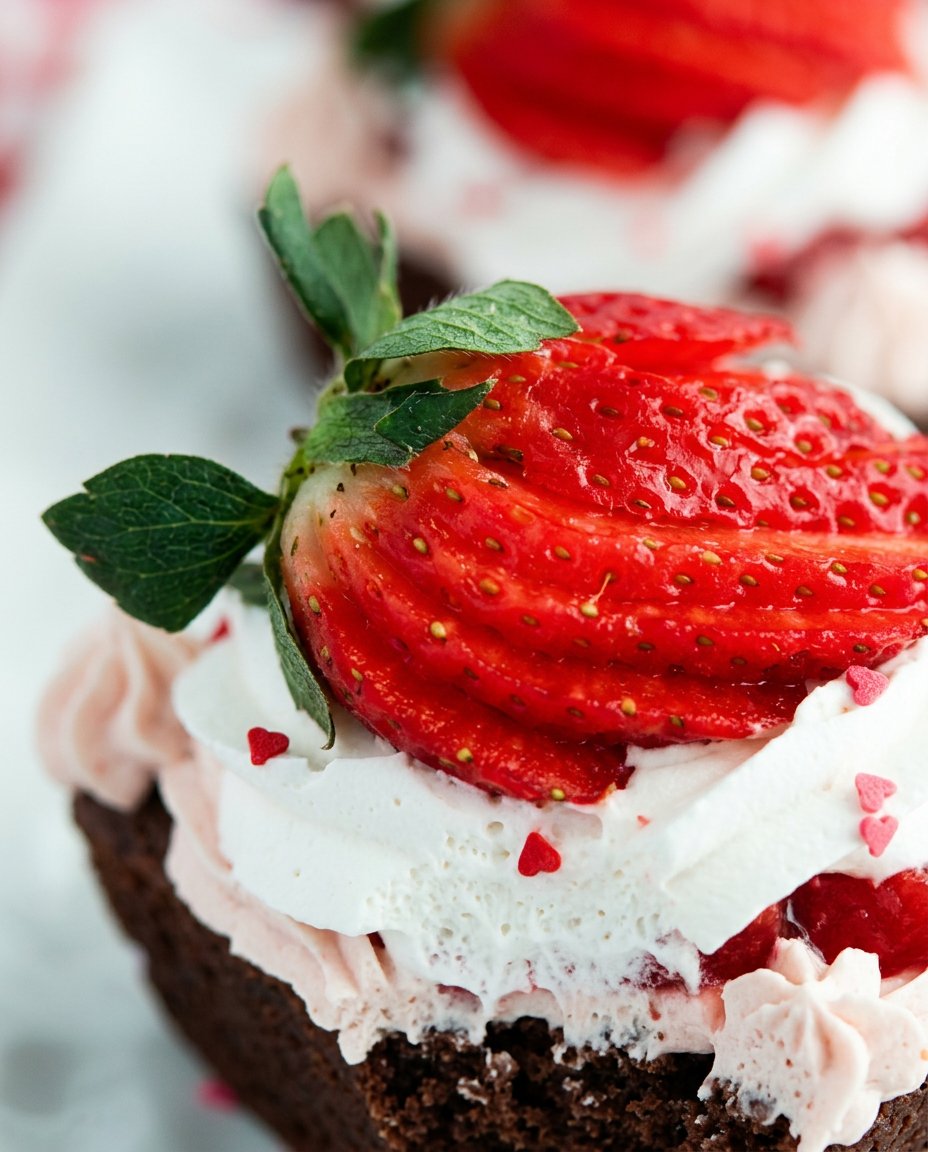 A slice of chocolate strawberry cake served with a small cup of Turkish coffee.