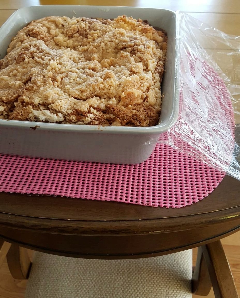 A close up shot of a slice of Strawberry Rhubarb Cake 3 showing the moist fruit layer at the bottom.