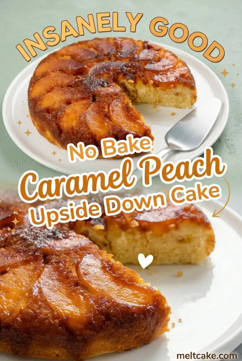 No Bake Caramel Peach Upside Down Cake: Easy Peach Cobbler Dump Cake with Canned Peaches & Cake Mix