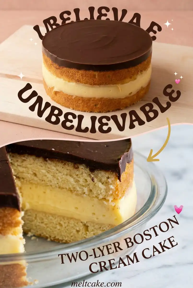 Homemade Two-Layer Boston Cream Cake: A Must-Try Two Layer Cake with Rich Pastry Cream and Ganache.