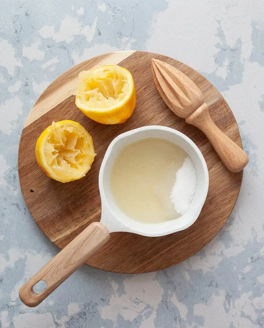 A hand using a pastry brush to apply lemon juice to a golden cake layer.