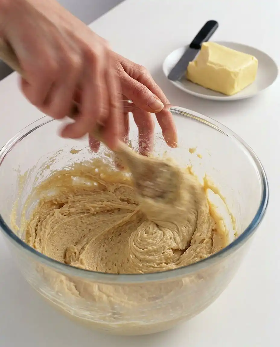 Chocolate Turtle Cake 12 Sweetened condensed milk and caramel being whisked into a smooth emulsion