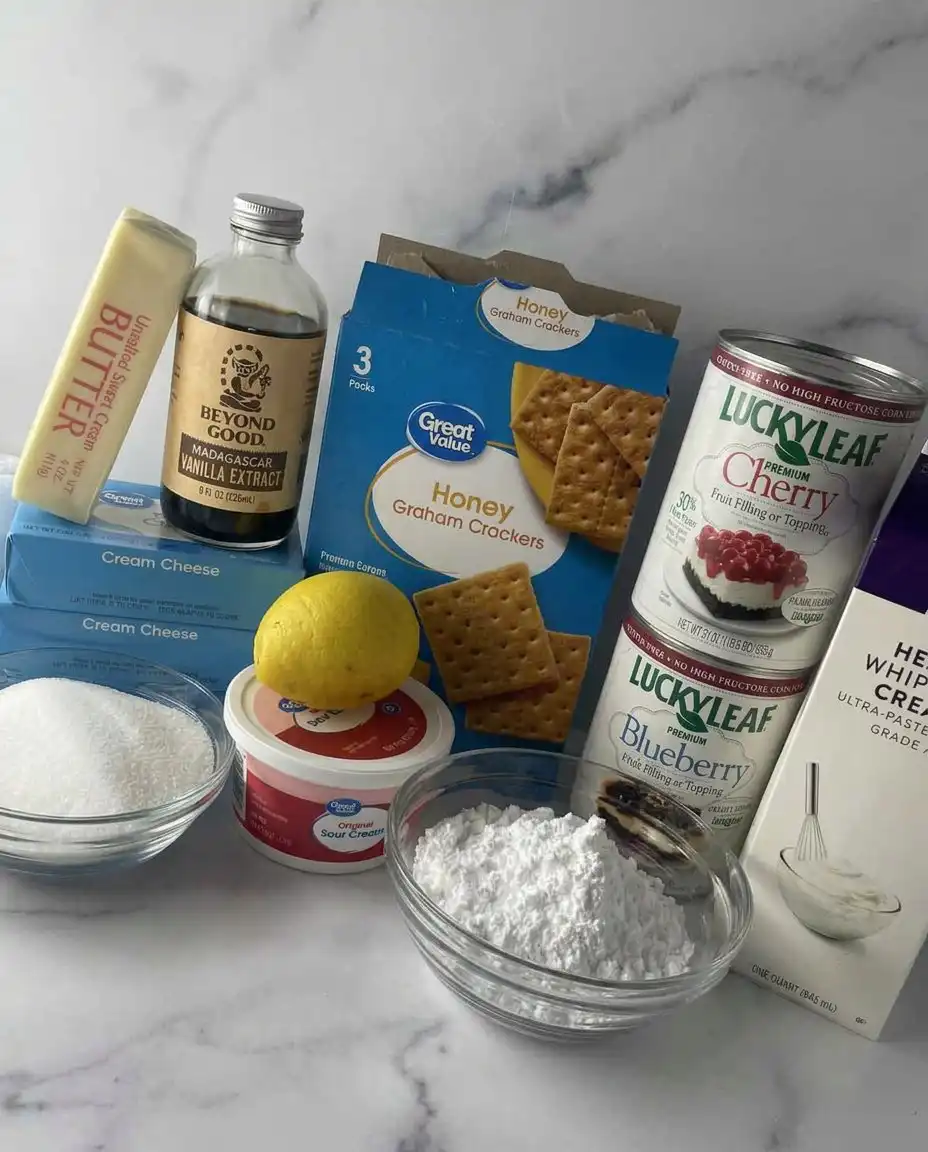 Easy American Flag Cake No-Bake Cheesecake 12 Quality ingredients for a no bake cheesecake including cream cheese and heavy cream
