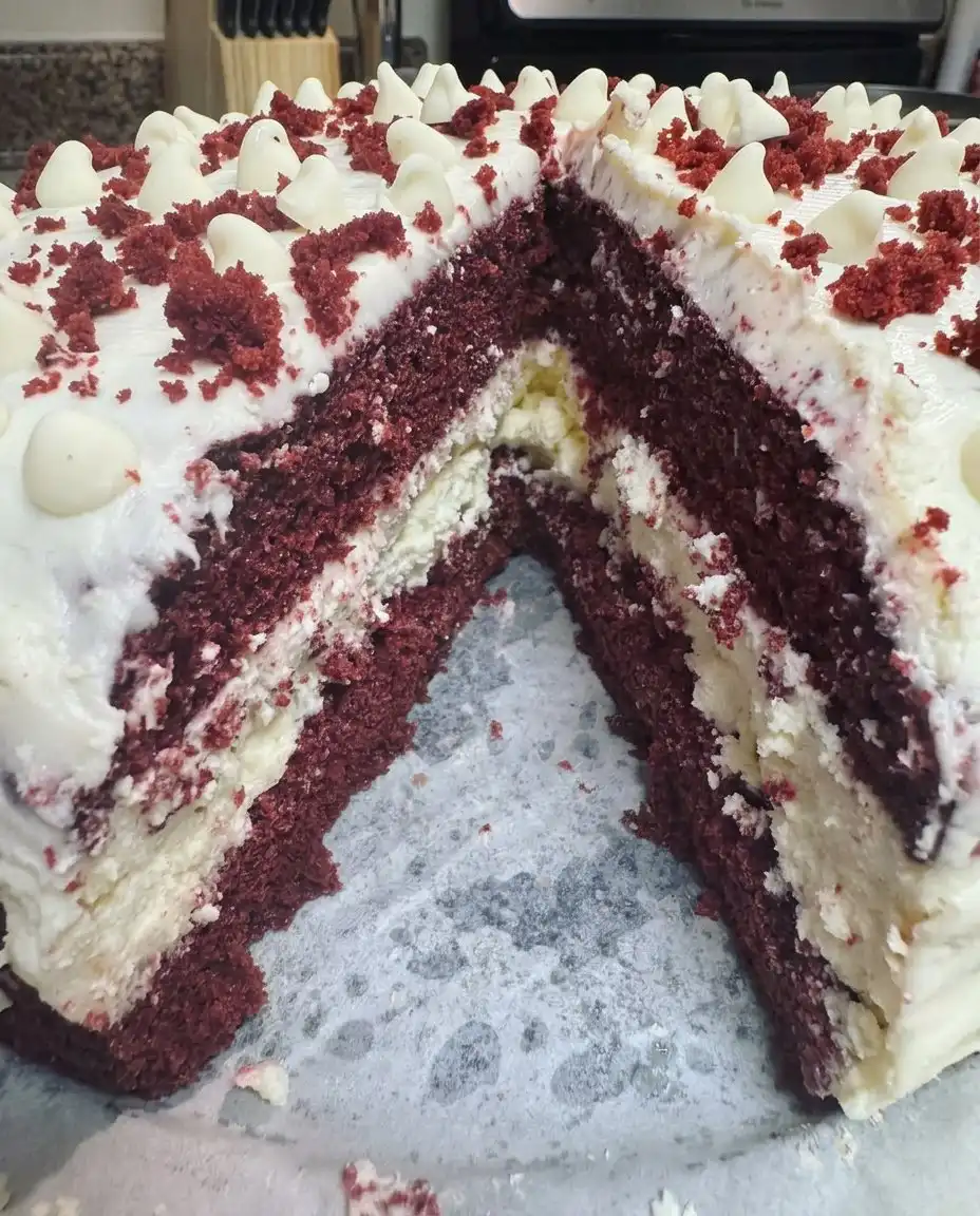 Red Velvet Cheesecake 13 A cheesecake cooling in an oven with the door slightly cracked
