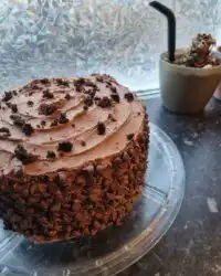 Close up of the moist texture of a Death by Chocolate Cake