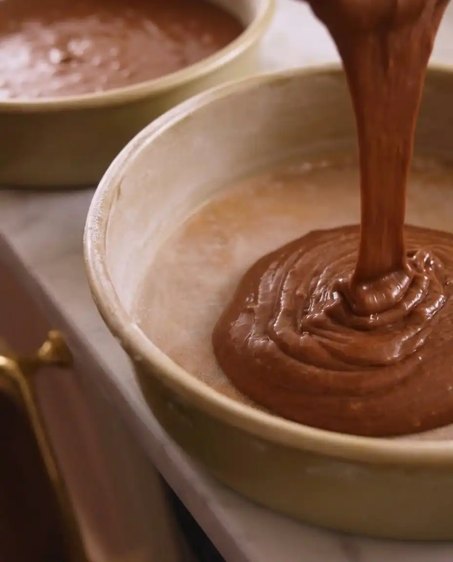 Measured ingredients for chocolate strawberry cake including cocoa and fresh berries