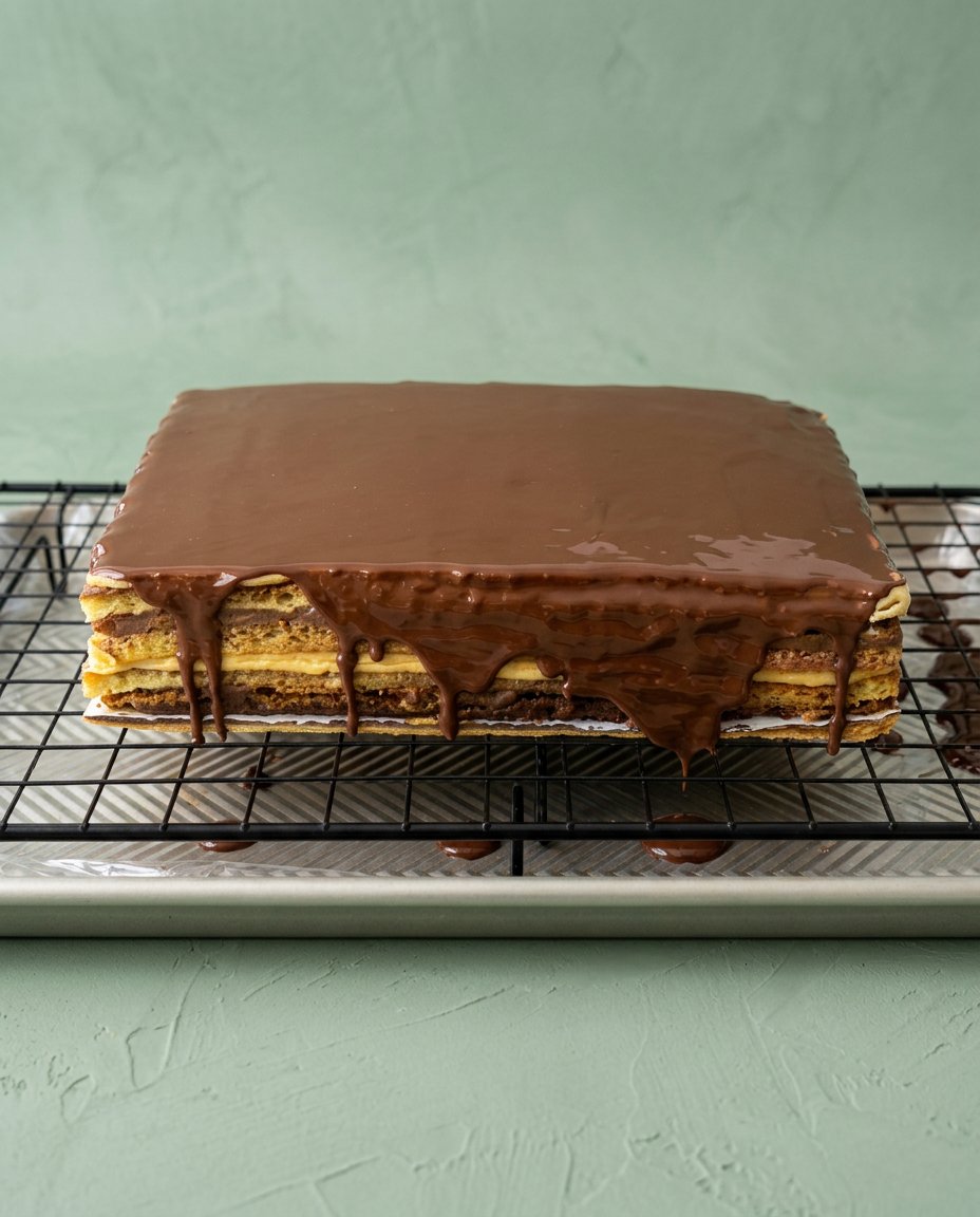 Opera Cake 12 A close up shot showing the beautiful layers of a classic Opera Cake.