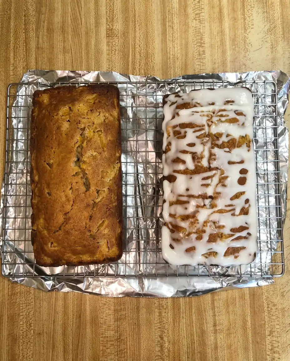 Heavenly Peach Bread 13 A knife slicing through a moist peach bread loaf