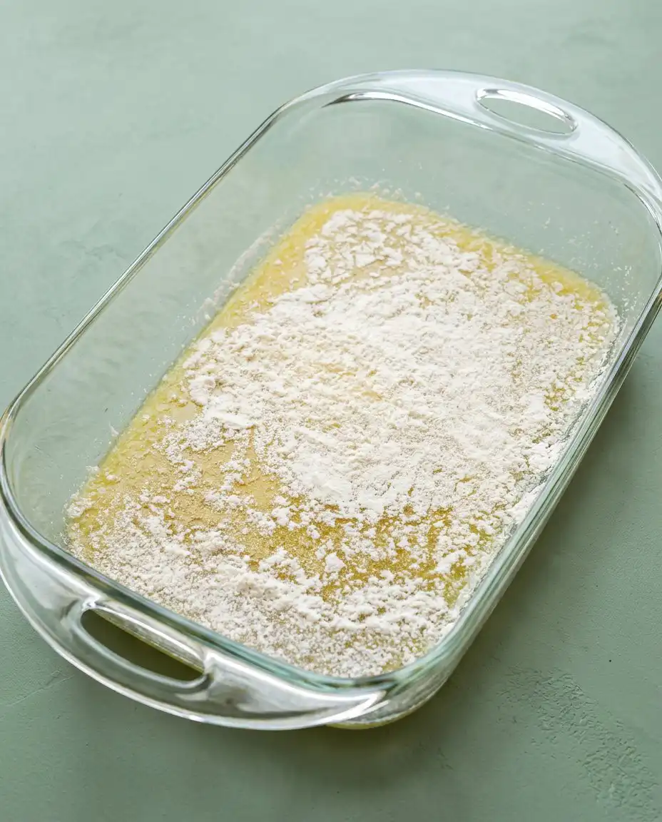 A golden brown crust on a finished peach cobbler with canned peaches coming out of the oven.