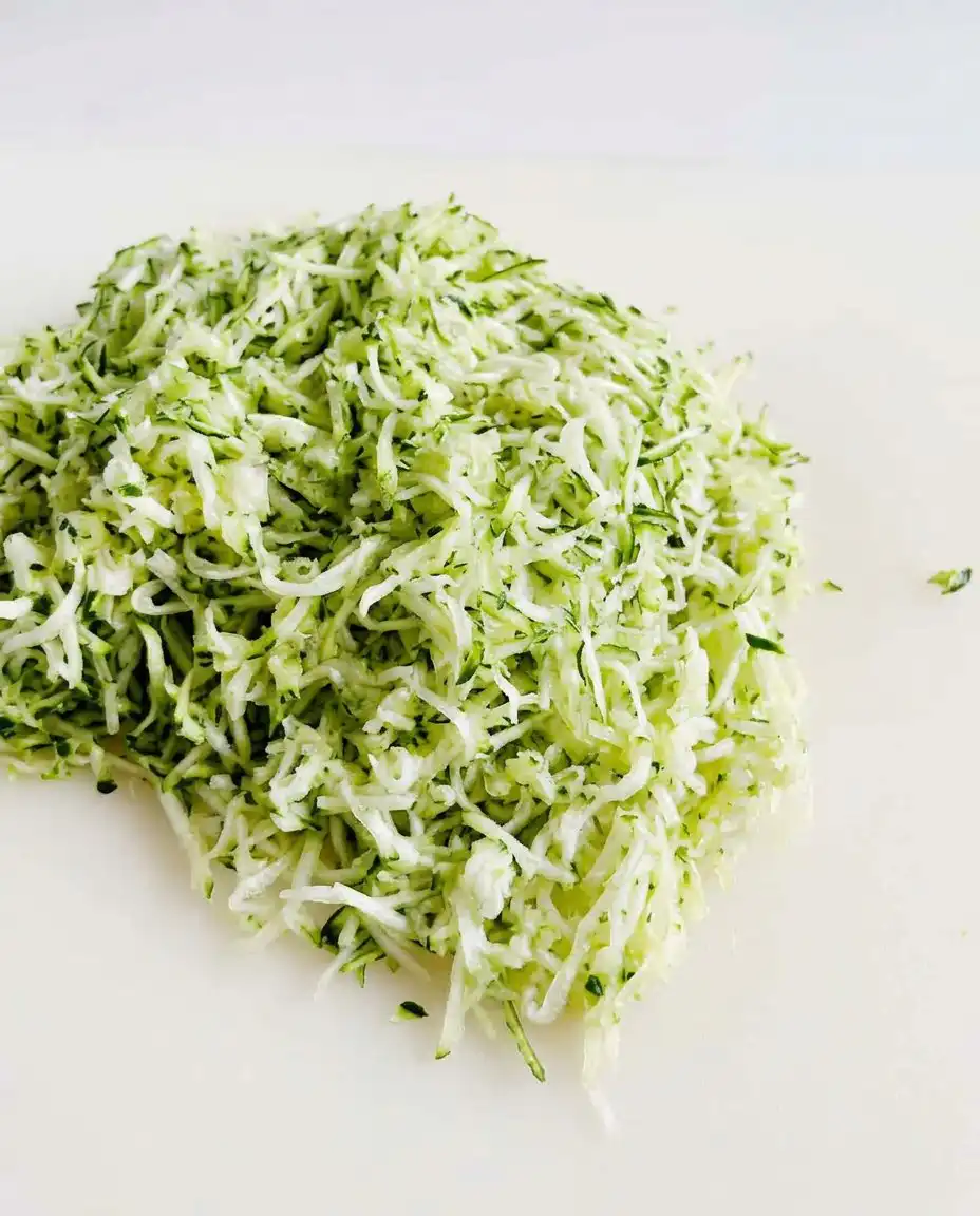 Grated zucchini and carrots on a kitchen towel ready for squeezing