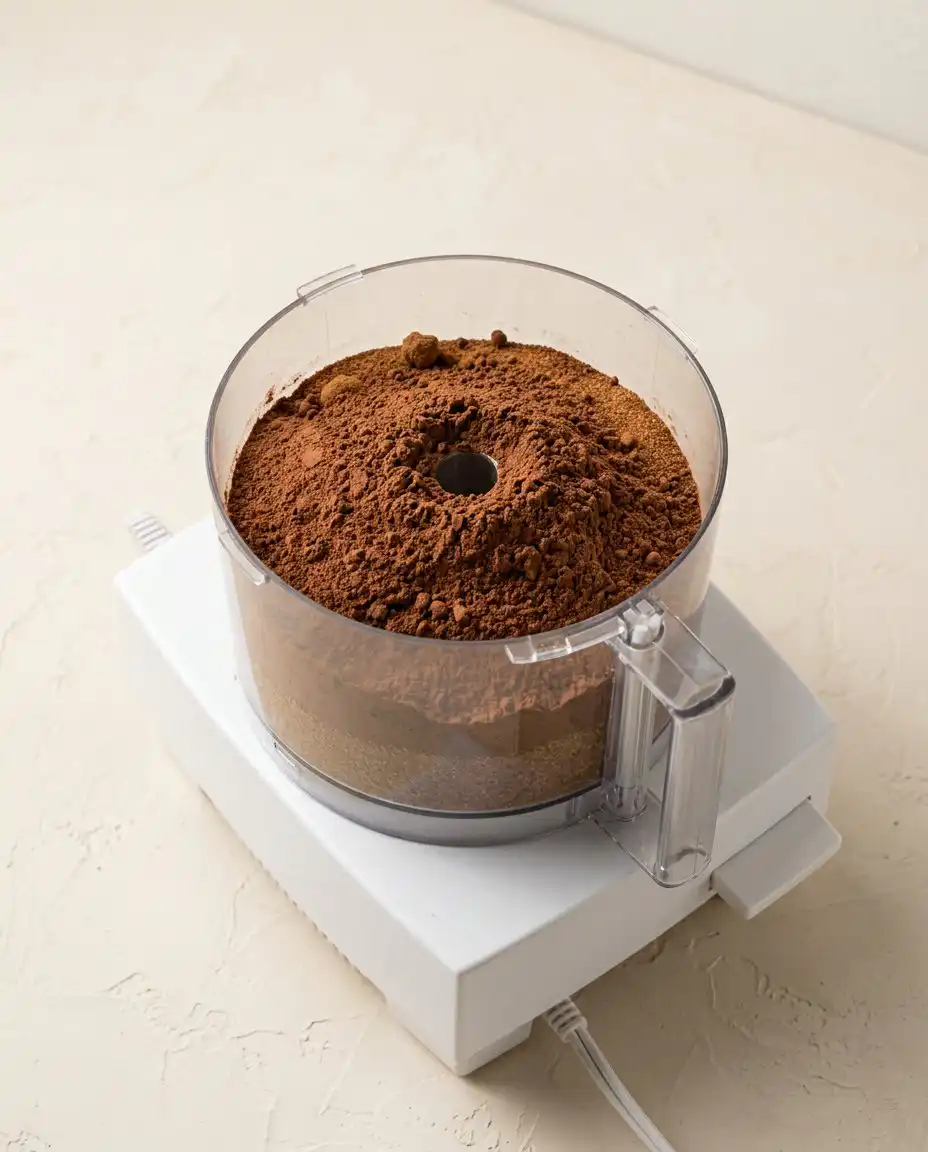 Dairy-Free Chocolate Zucchini Cake 14 Bowls of cocoa powder, whole wheat flour, and grated zucchini for Dairy-Free Chocolate Zucchini Cake.