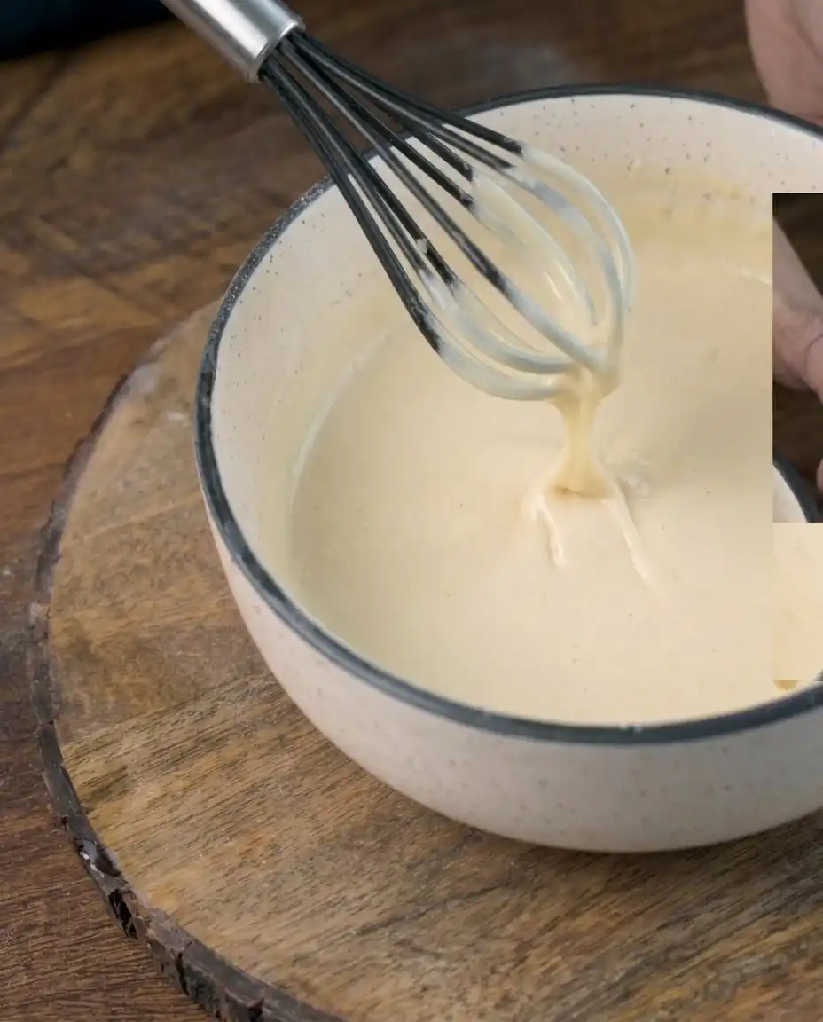Bowls of flour, yogurt, oil, and fresh strawberries for a Strawberry Vanilla Cake.