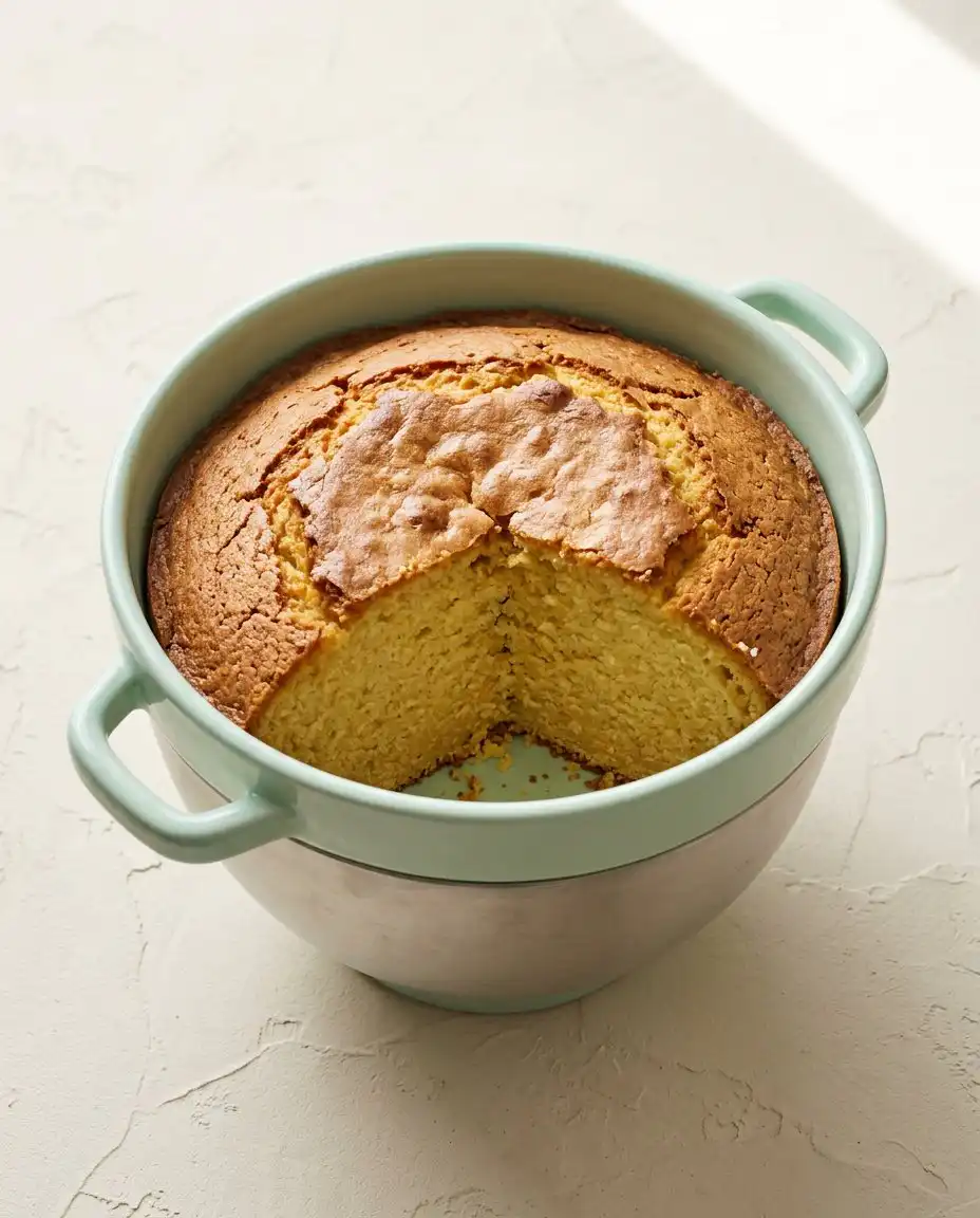 The ingredients for a Cream Cheese Peach Cobbler Pound Cake are spread across a marble counter.