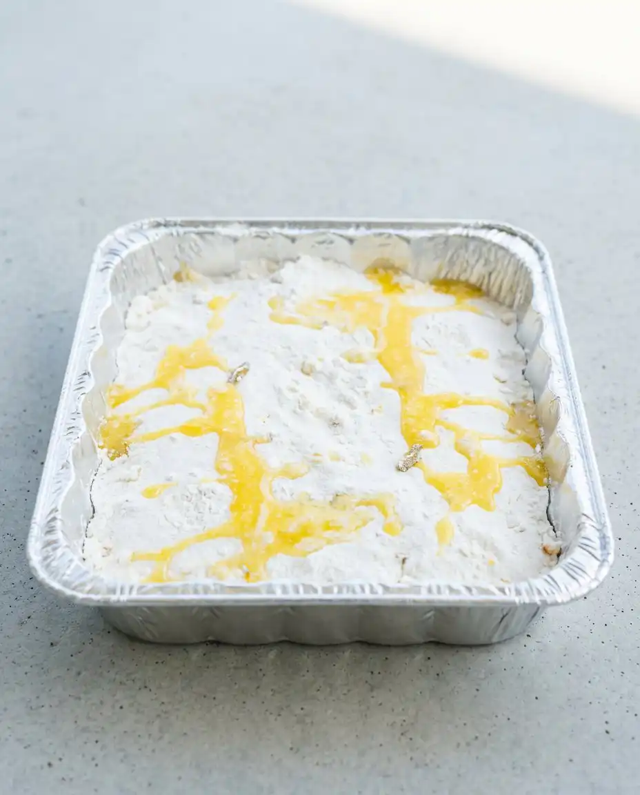 Easy Peach Pie Filling Dump Cake 14 Cans of peach pie filling and yellow cake mix for Easy Peach Pie Filling Dump Cake.