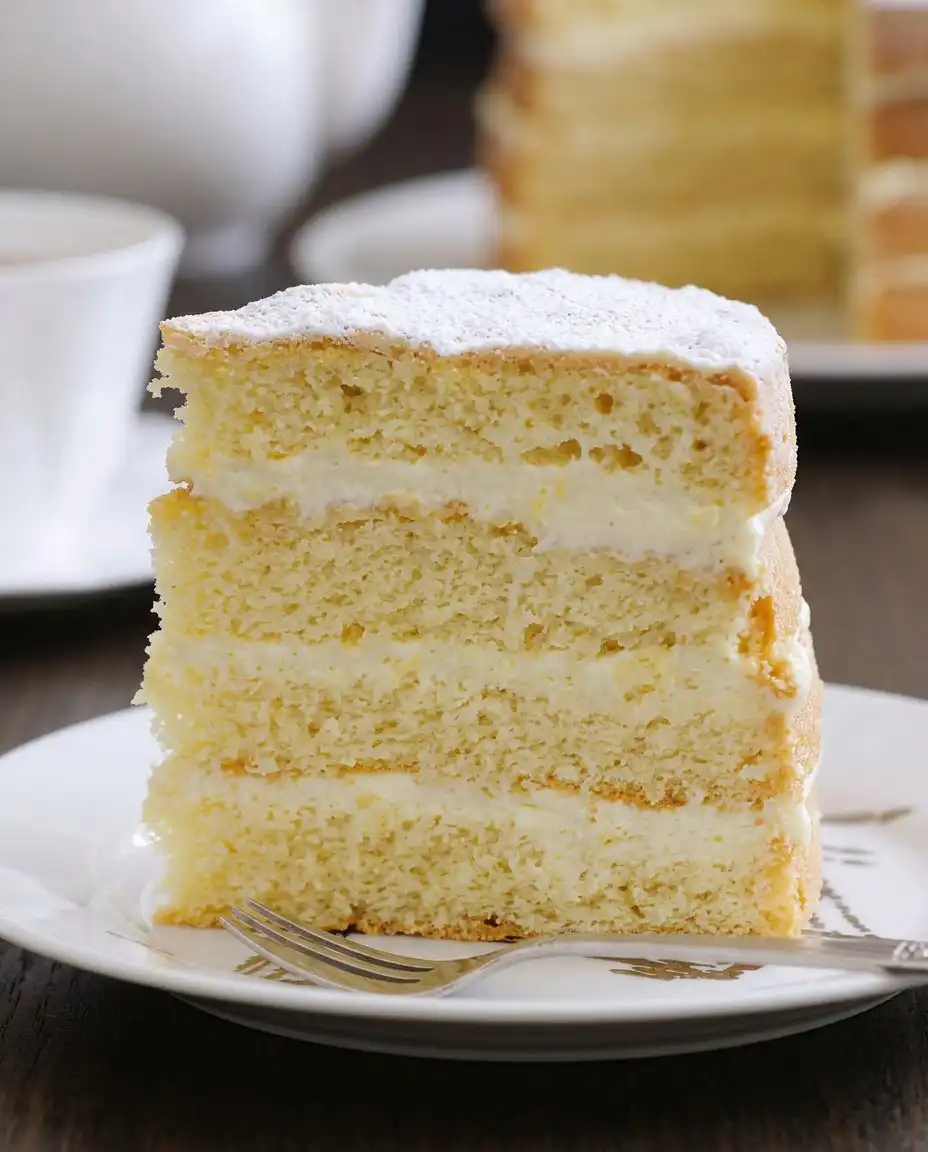 Italian lemon mascarpone cake served on a plate next to a cup of Turkish coffee.