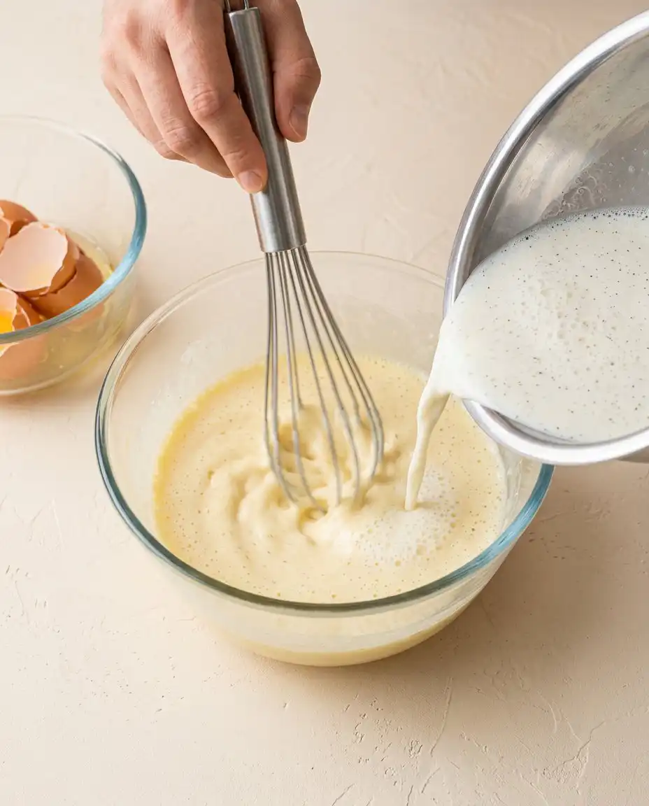 Ingredients for the Two-Layer Boston Cream Cake custard including egg yolks and half and half.