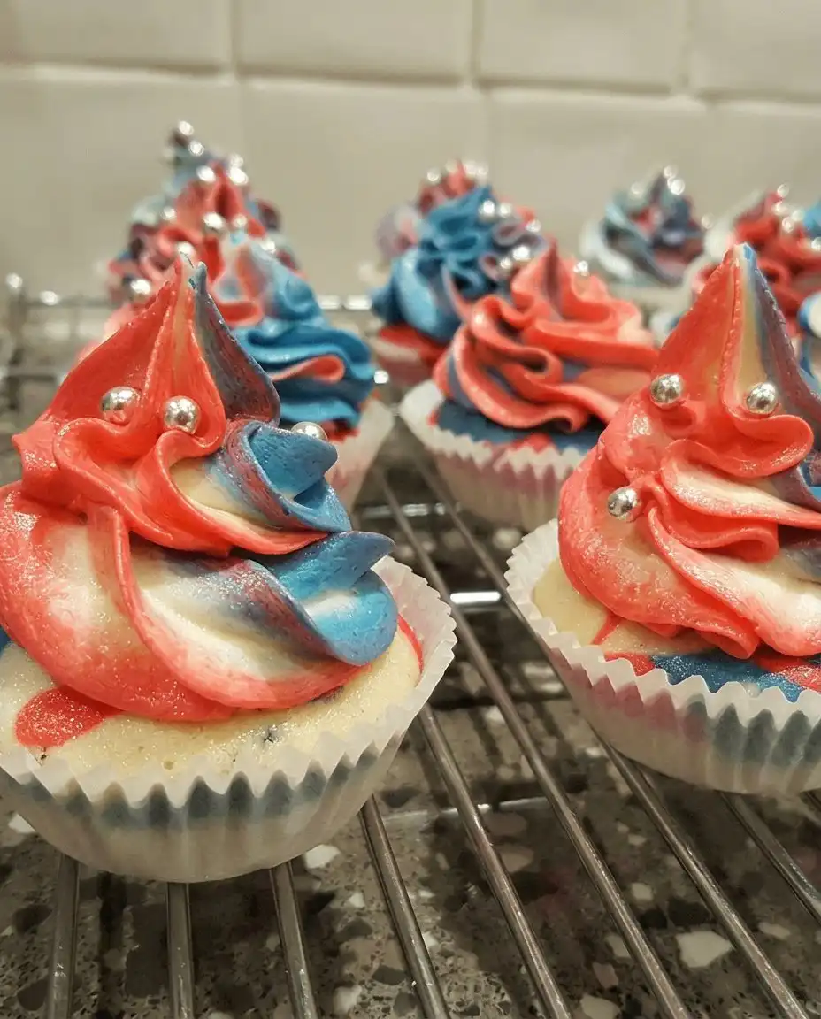 A platter of patriotic chocolate cupcakes for a 4th of July party