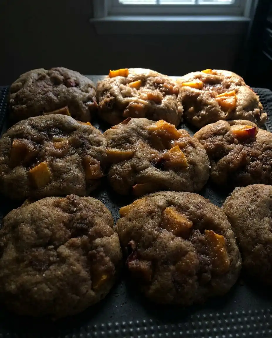 Peach cobbler muffins served on a ceramic plate with a cup of coffee