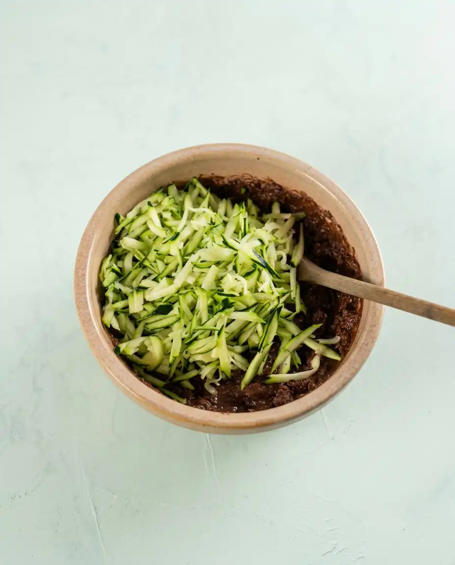 Dairy-Free Chocolate Zucchini Cake 15 Pouring a silky dark chocolate ganache over a Dairy-Free Chocolate Zucchini Cake.