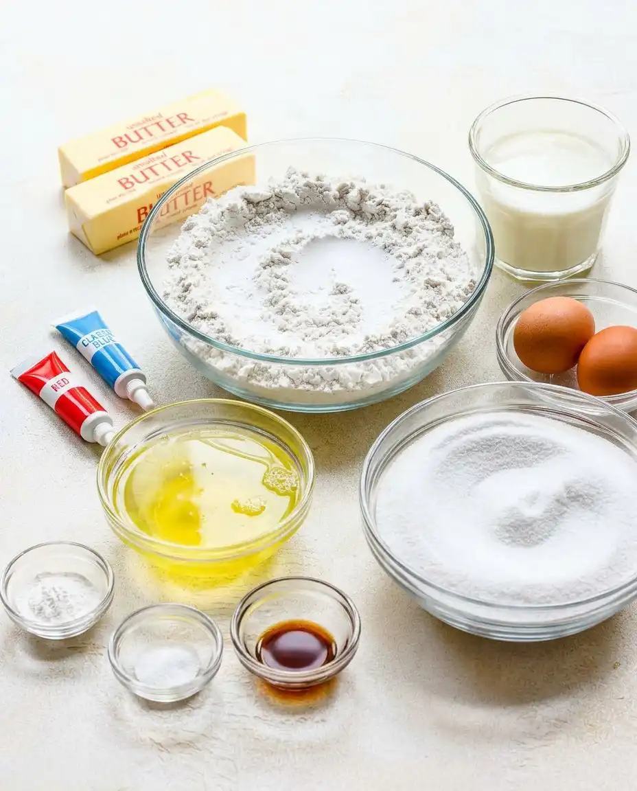 Measured cake flour, buttermilk, and room temperature butter for baking