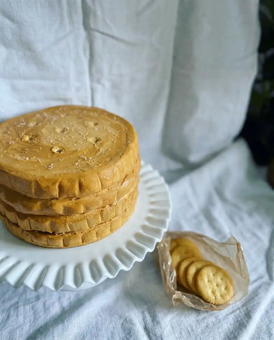 A served slice of Ritz Cracker Salted Caramel Icebox Cake with whipped cream