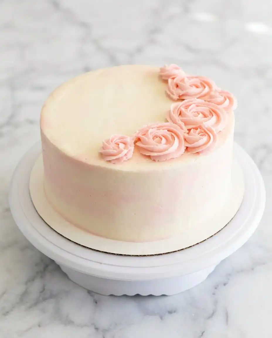 A single slice of Rose Water Layer Cake on a plate with a fork.