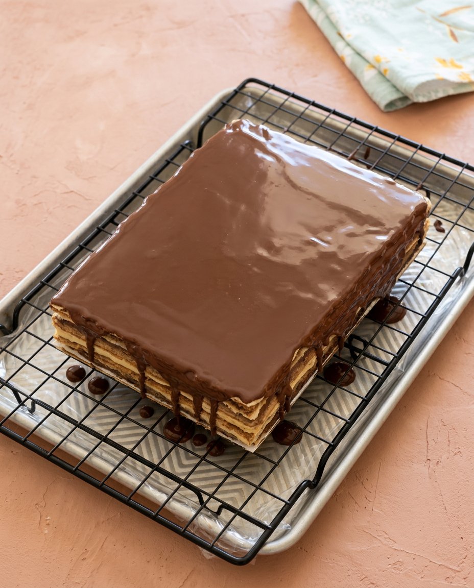 Opera Cake 16 A slice of Opera Cake served next to a fresh cup of coffee.