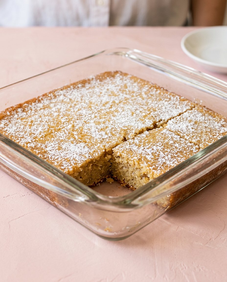 A square of zucchini cake with lemon glaze next to a cup of Turkish coffee.