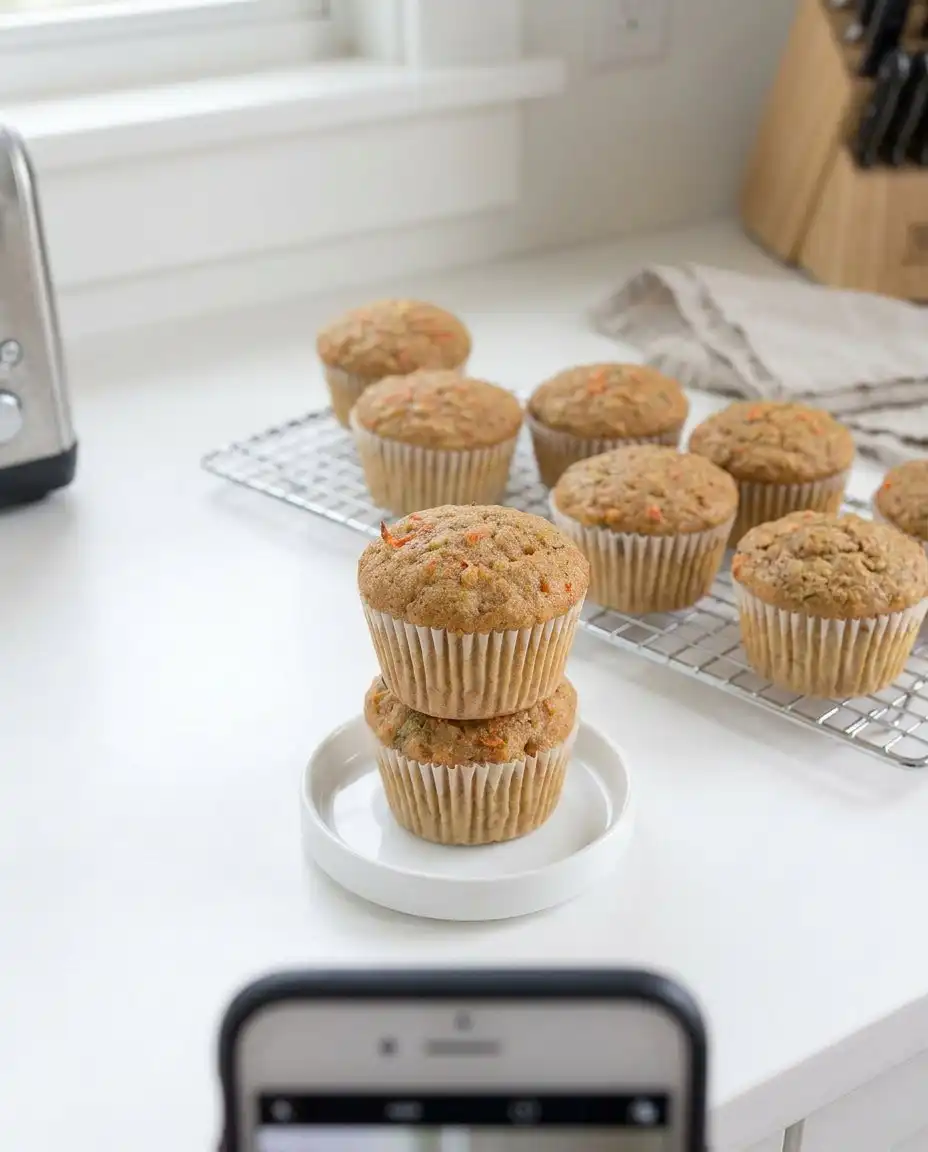 A sliced zucchini carrot oatmeal muffin with a pat of melting butter