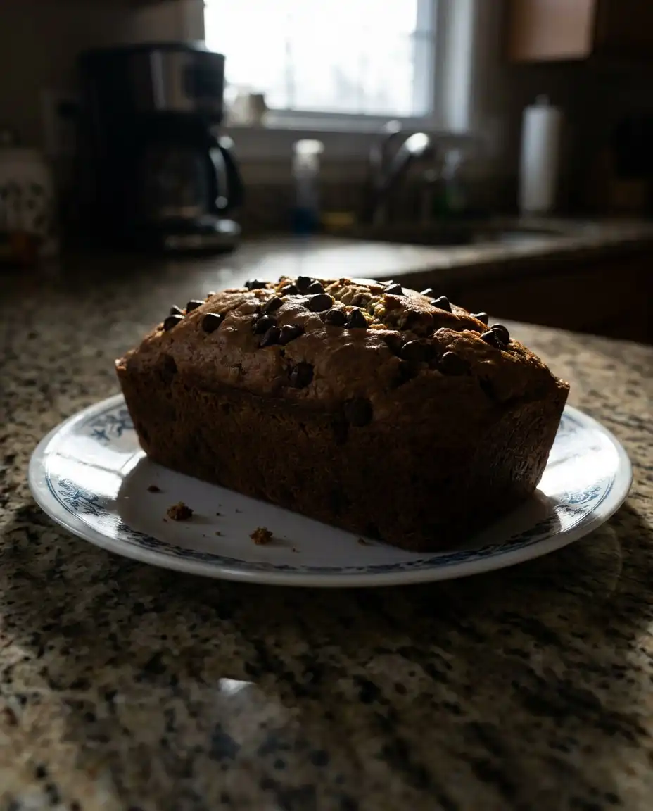 Plated slice of chocolate zucchini bread with a side of cream