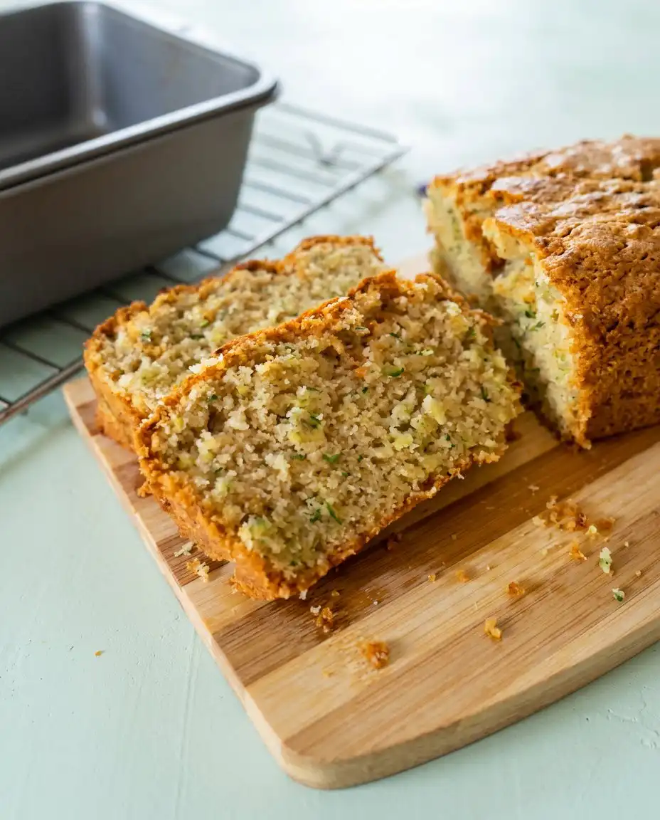 Two slices of Lemon Zucchini Cake on a plate next to a cup of black coffee.