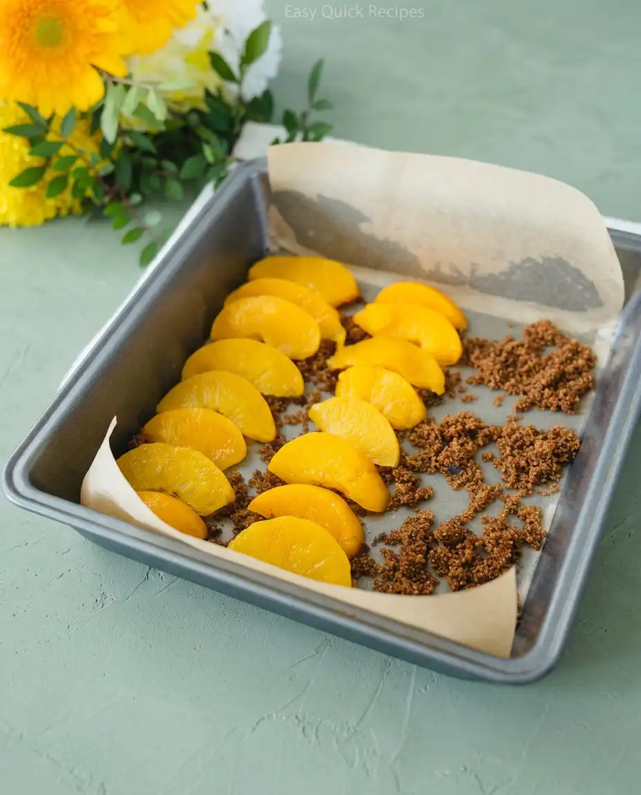 Brown Sugar Peach Upside Down Cake 15 A hand slicing a moist piece of brown sugar peach upside down cake